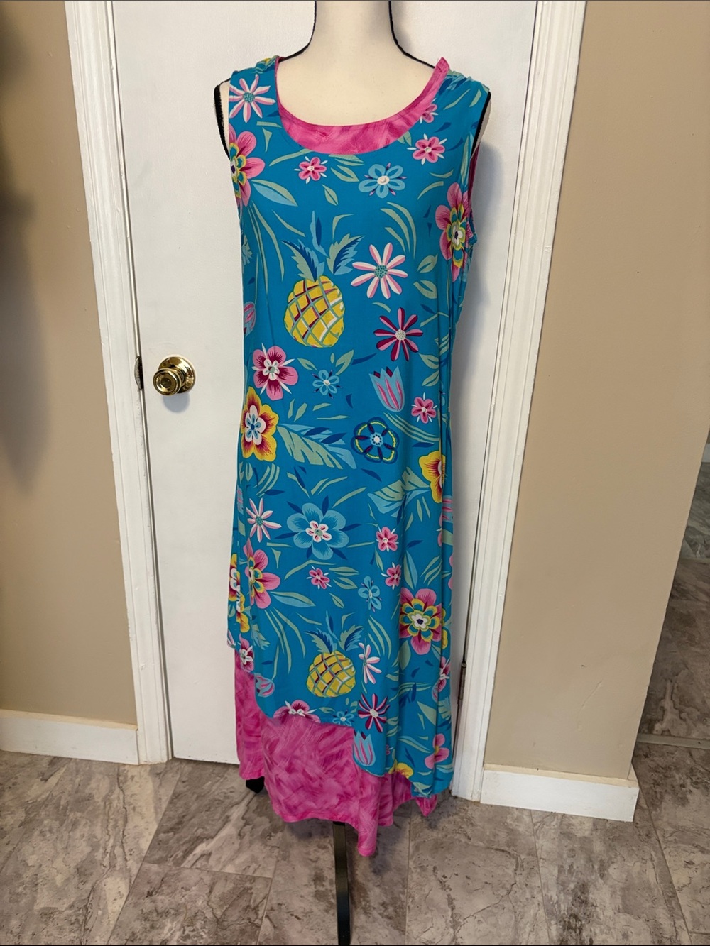 Tropical Pineapple Floral Maxi Dress